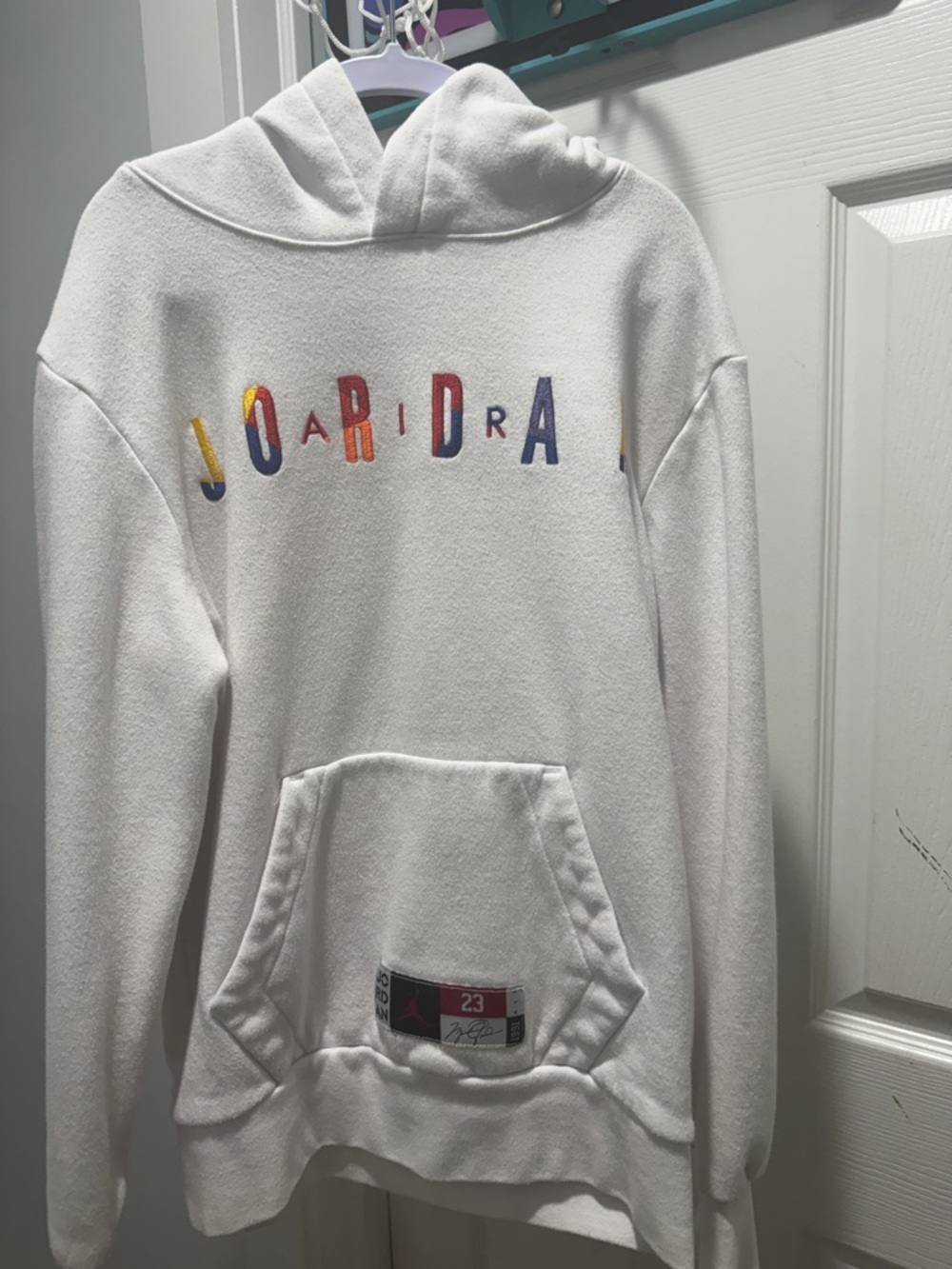 Jordan White Hoodie with Multicolor Lettering